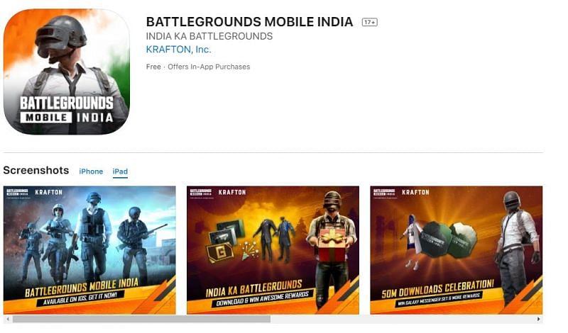 Battlegrounds Mobile India on the Apple App Store (Image via Apple App Store)