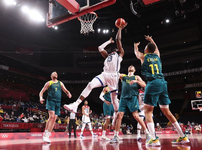 &lt;a href=&#039;https://www.sportskeeda.com/basketball/bam-adebayo&#039; target=&#039;_blank&#039; rel=&#039;noopener noreferrer&#039;&gt;Bam Adebayo&lt;/a&gt; #13 drives to the basket against Nic Kay #15.