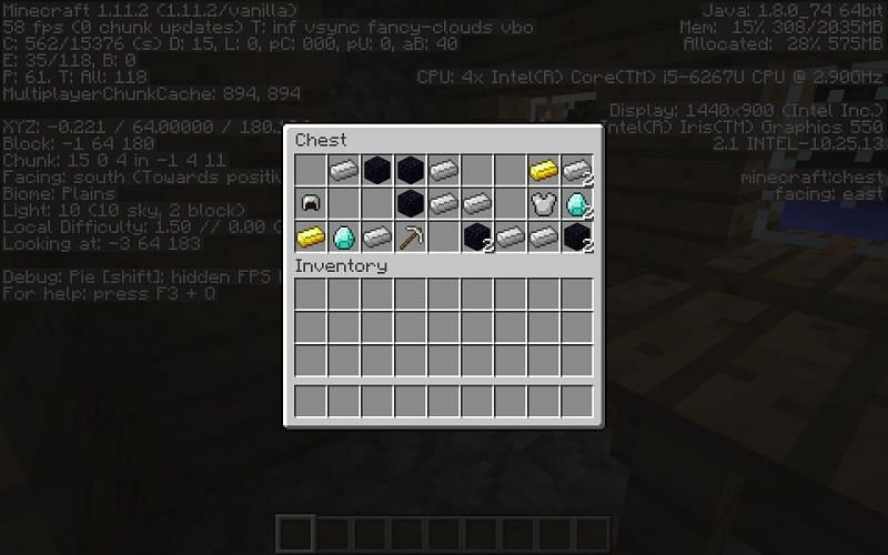 Diamonds in blacksmith&#039;s chest (Image via Minecraft)