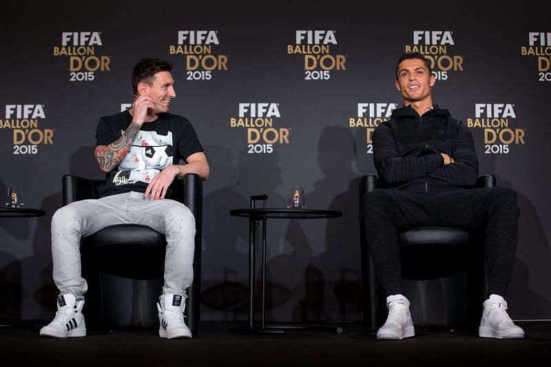 Lionel Messi (left) with Cristiano Ronaldo