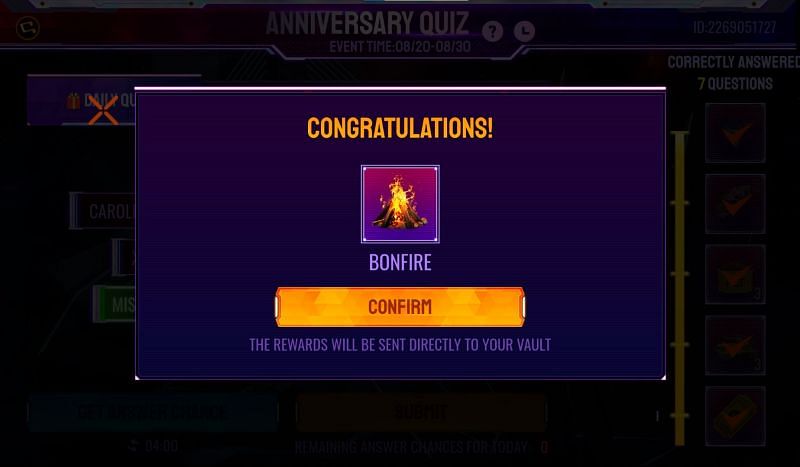 Users will receive loadout items for giving the correct answer (Image via Free Fire)