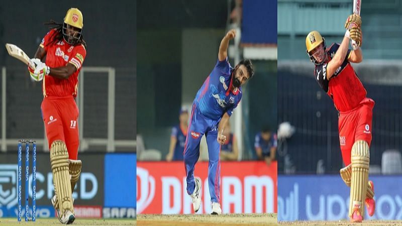(From L to R) Chris Gayle, Amit Mishra and AB de Villiers. Pic: IPLT20.COM