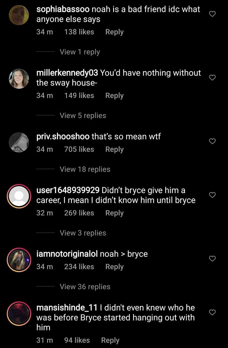 Fans react to Noah Beck dissing Bryce Hall 3/3 (Image via @tiktokinsiders Instagram)