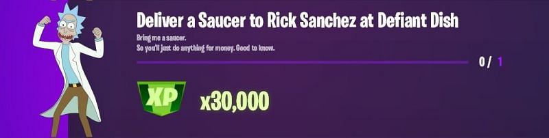 &quot;Deliver a saucer to Rick Sanchez at Defiant Dish&quot; Fortnite week 12 Epic challenge (Image via iFireMonkey)