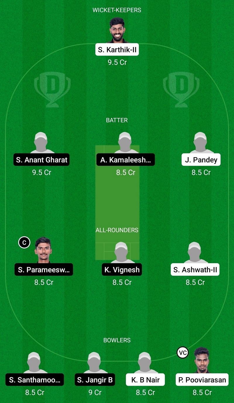 Dream11 Team 2 for Bulls XI vs Lions XI - Pondicherry T20 2021.