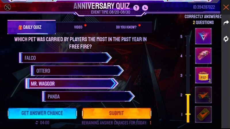 The new question for the quiz event (Image via Free Fire)