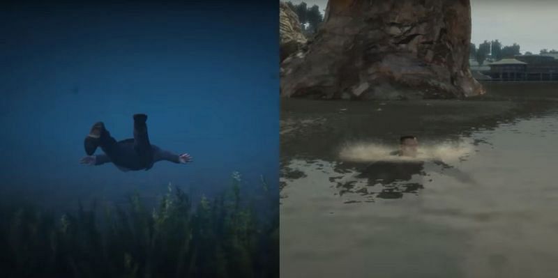 Swimming underwater in GTA 5 vs Swimming on the surface in GTA 4 (Image via Youtube/Danilo Oliveira)