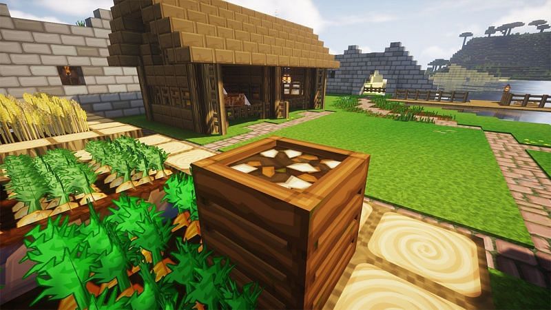 A filled composter can have its recycled matter formed into bone meal (Image via Mojang)