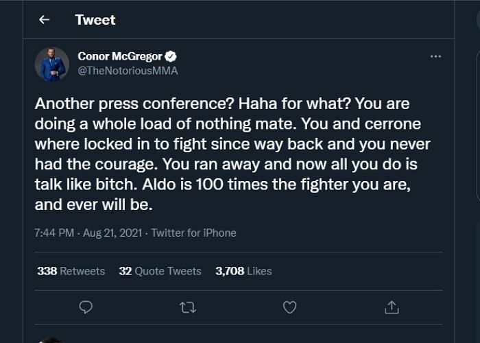 Conor McGregor Tweet [Image Courtesy: @NotoriousMMA on Twitter]