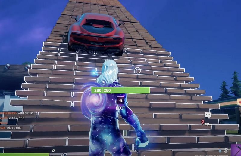 Free Guy &quot;run over by a car&quot; challenge in Fortnite (Image via Galaxy Tech Review/YouTube)