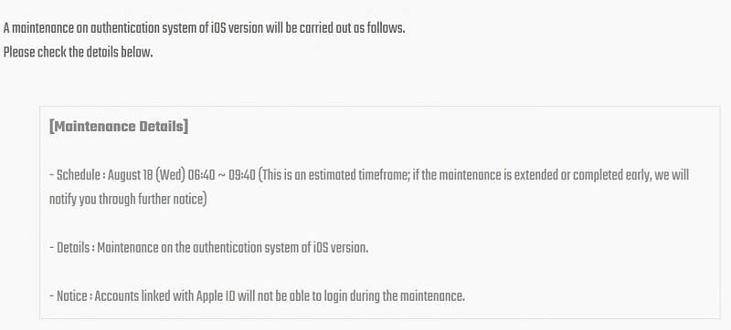 The details of the maintenance break (Image via BGMI)