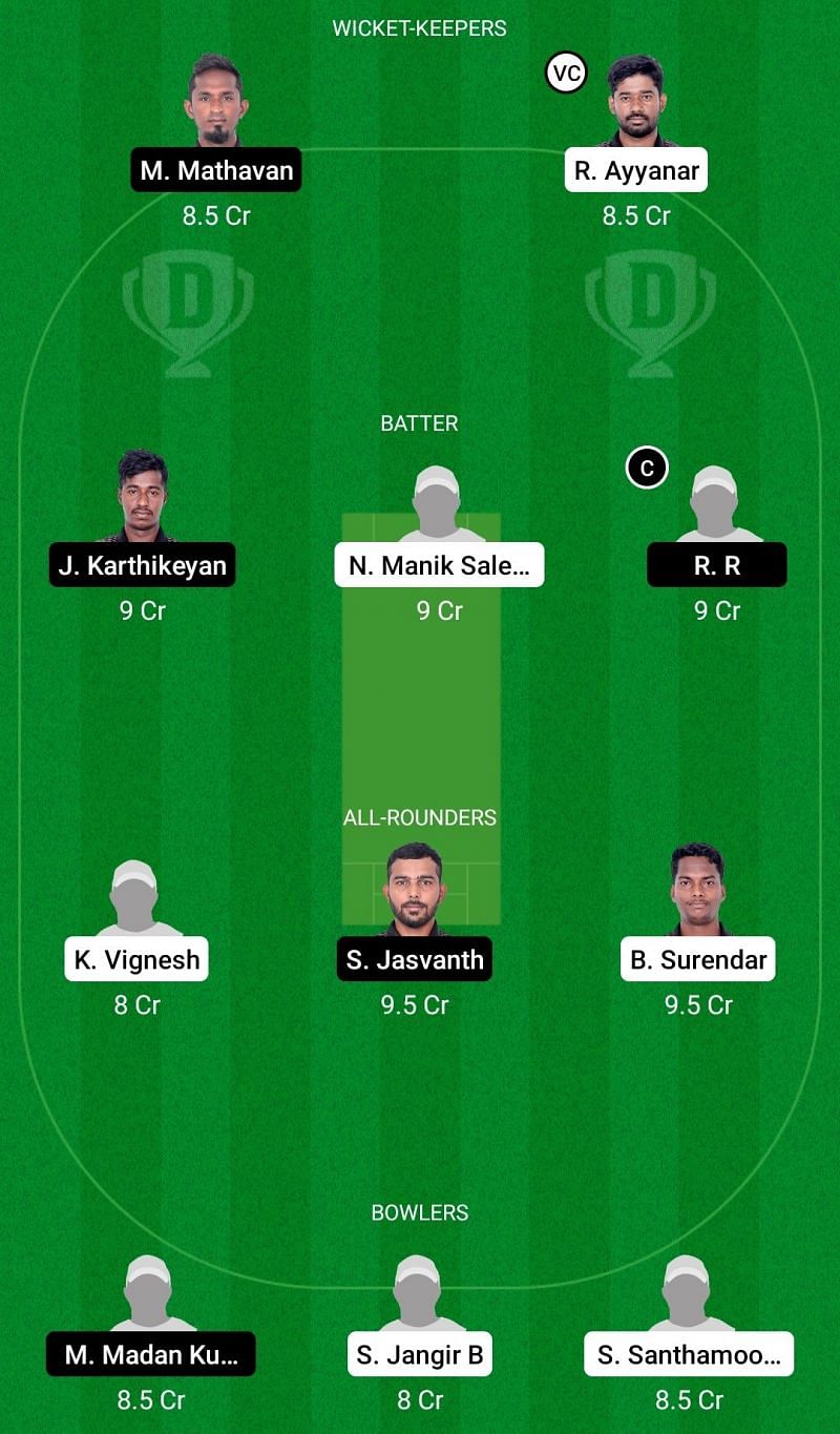 Dream11 Team 2 for Lions XI vs Tigers XI - Pondicherry T20 2021.