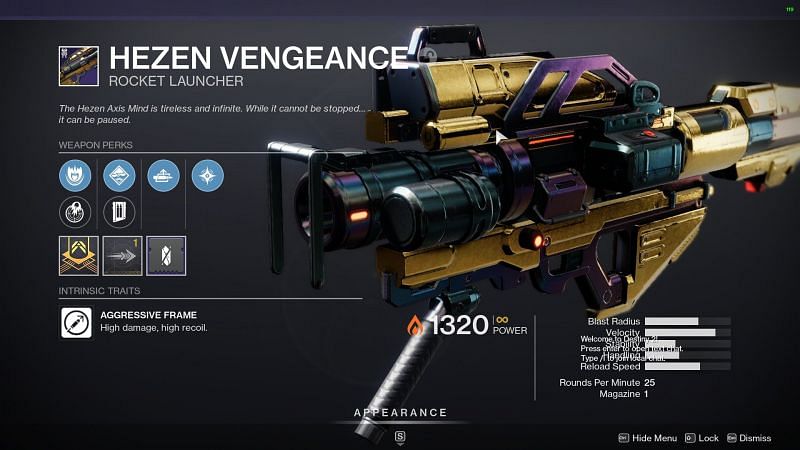 The Hezen Vengeance rocket launcher (Image via Destiny 2)