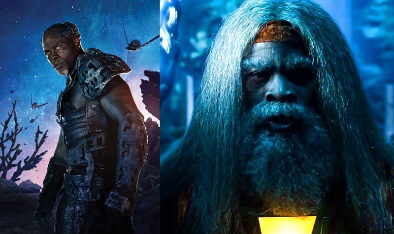Hounsou in &quot;Guardians of the Galaxy,&quot; and in &quot;Shazam.&quot; (Image via: Marvel Studios, and Warner Bros./ DC)