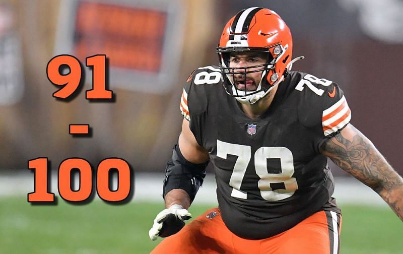 Cleveland Browns offensive tackle Jack Conklin comes in at number 91