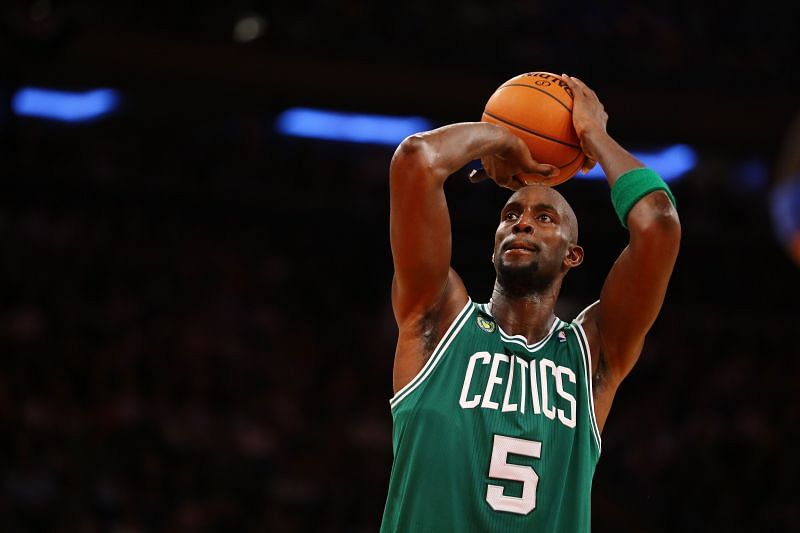 Kevin Garnett shoots a free throw for the Boston Celtics