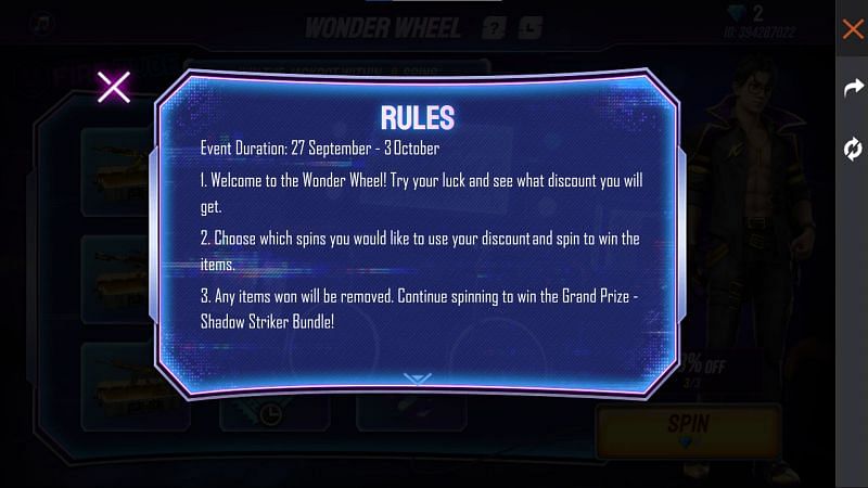 Rules of Wonder Wheel in Free Fire (Image via Free Fire)