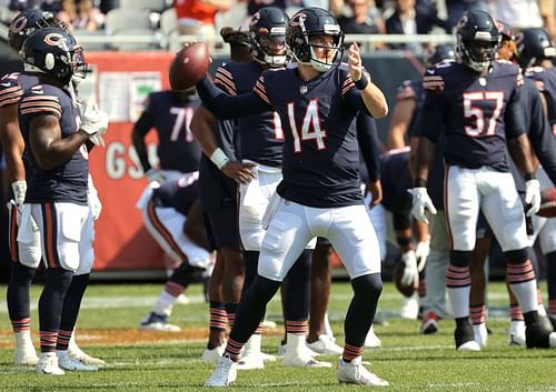 Chicago Bears quarterback Andy Dalton warming up before his Week 2 game