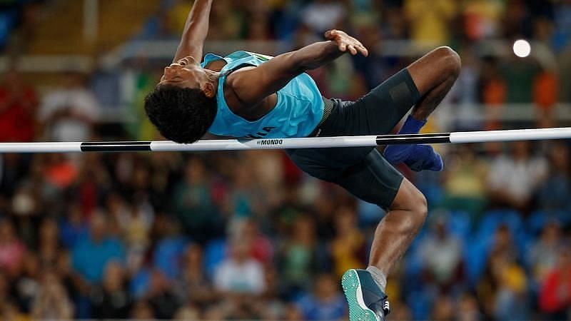 India&#039;s Paralympic gold medalist Mariyappan Thangavelu in action.