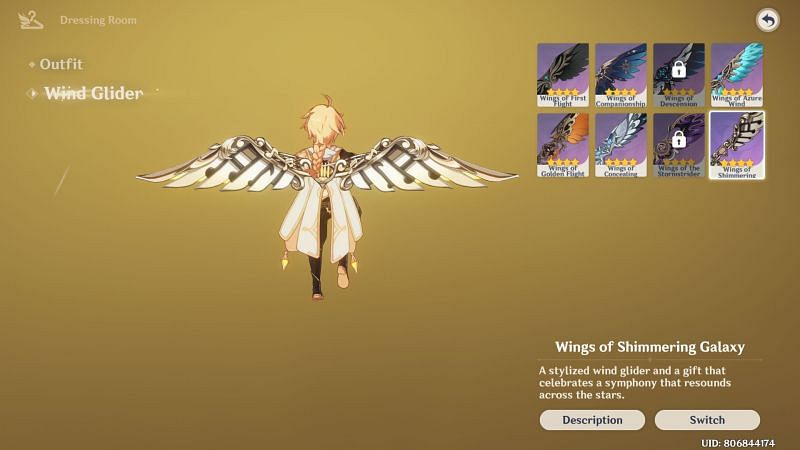 A player equipping the wings (Image via Genshin Impact)