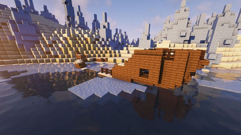 A shipwreck in the game (Image via Minecraft)