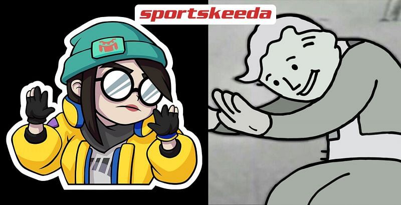Killjoy doing the &quot;hold up&#039; pose from the Fallout meme (Image via Sportskeeda)