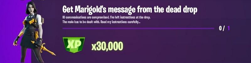 &quot;Get Marigold&#039;s message from the dead drop&quot; Fortnite week 13 Epic challenge (Image via Lazyleaks_)