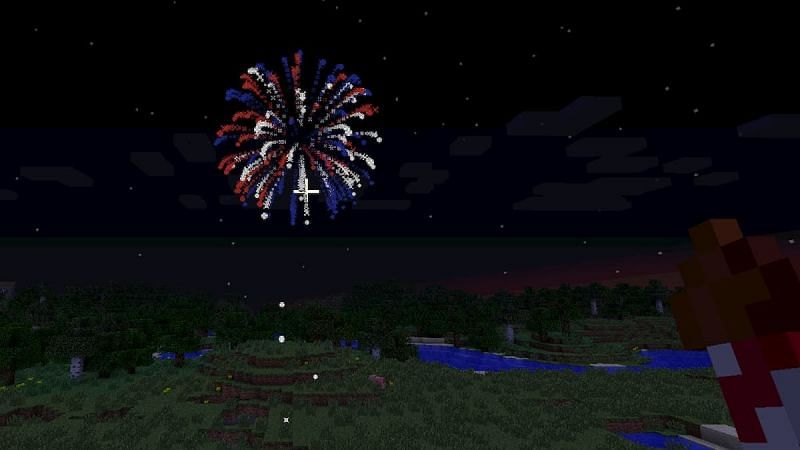 Fireworks can be used to create a stunning show and light up the sky in Minecraft (Image via Minecraft)