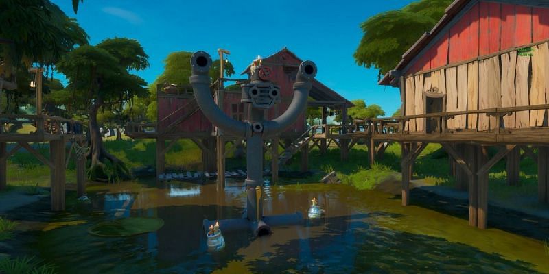 Shanty Town sits in the marshes around Sludgy Swamp to the west (Image via Epic Games)