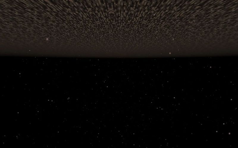 A screenshot was taken below the Nether&#039;s final bedrock layer (Image via Minecraft)