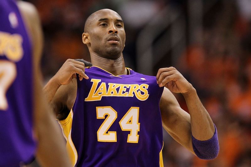 Kobe Bryant takes the court for the Los Angeles Lakers