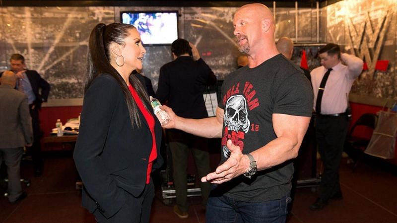 Stone Cold Steve Austin and Stephanie McMahon chat backstage