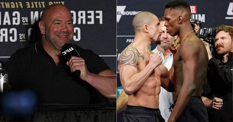 Dana White (left) and UFC 243: Israel Adesanya vs Robert Whittaker (right)