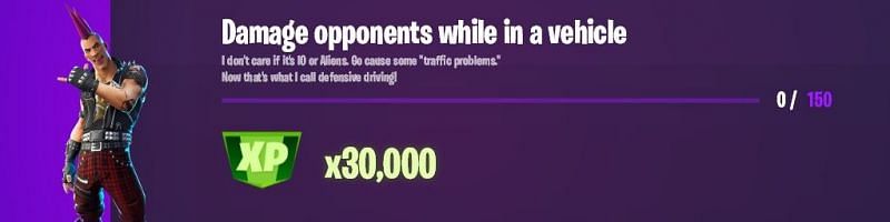 &quot;Damage opponents while in a vehicle&quot; Fortnite Week 14 Epic Challenge (Image via Lazyleaks_/Twitter)
