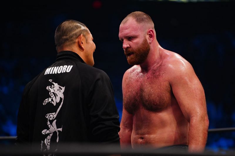 Minoru Suzuki face-to-face with Jon Moxley at All Out