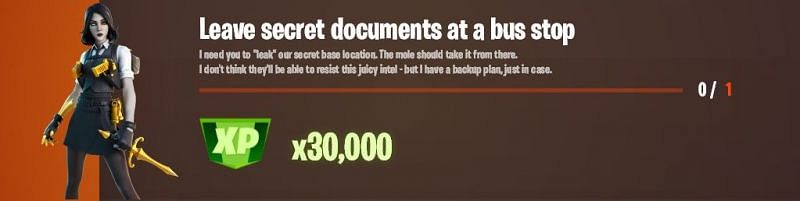 &quot;Leave secret documents at a bus stop&quot; Fortnite week 13challenge (Image via (Image via Lazyleaks_)