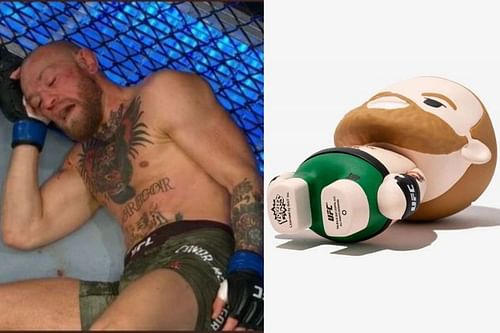 Conor McGregor following his UFC 257 loss to Dustin Poirier (left), the Conor McGregor toy on The UFC Store (right) [Right Image Courtesy: The UFC Store]