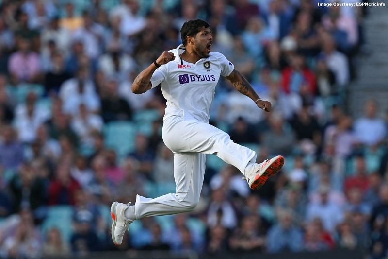 Umesh Yadav celebrates after knocking over Joe Root on Day One. 