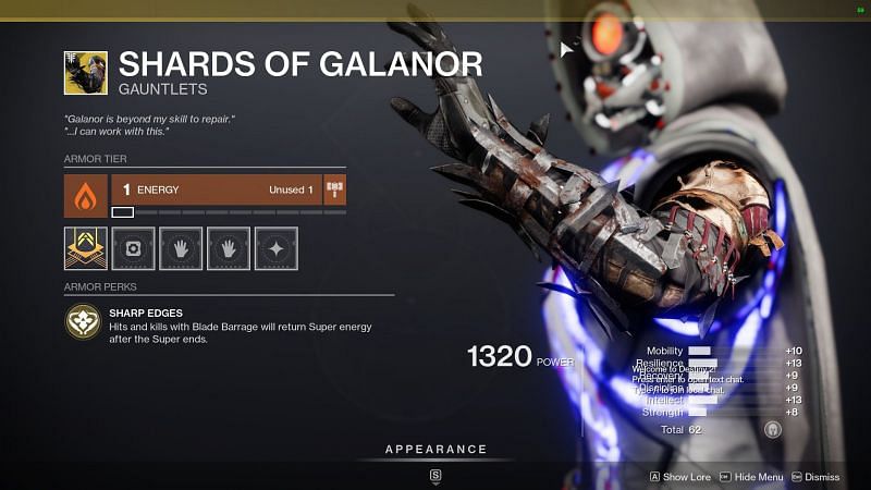 Shards of Galanor exotic gauntlets for the Hunter class (Image via Bungie)