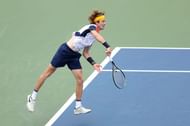 Andrey Rublev serves during his second-round match at the 2021 US Open