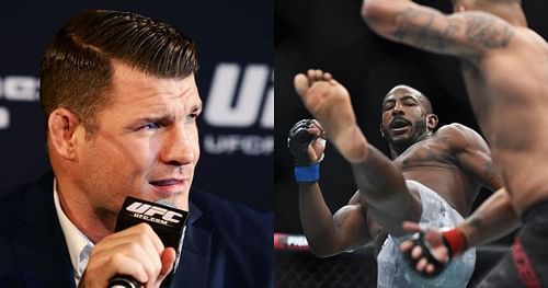 Michael Bisping (left) gives his take on Khalil Rountree Jr.'s (right) oblique kick