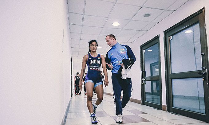 Vinesh Phogat with her coach Woller Akos (&copy;UWW)