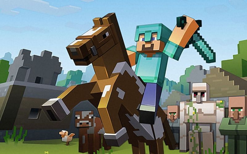 An image of a Minecraft player riding a horse (Image via Minecraft)