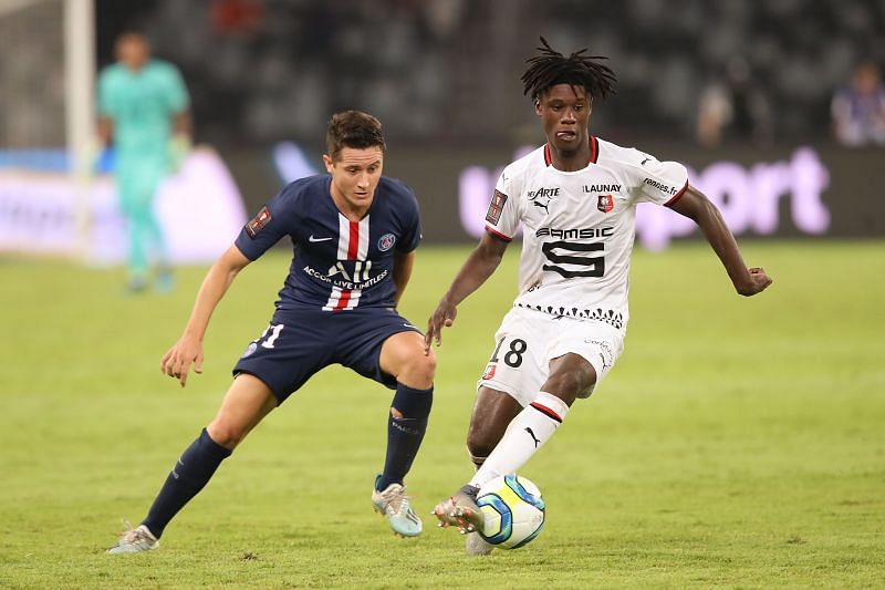 Eduardo Camavinga (R) has joined Real Madrid. (Photo by Lintao Zhang/Getty Images)