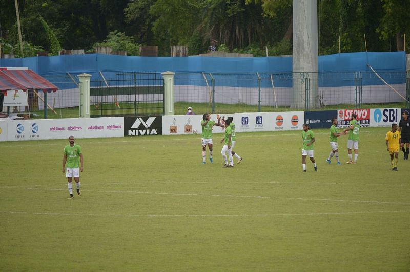 Gokulam Kerala FC celebrate after taking the lead in the second-half.