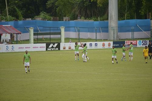 Gokulam Kerala FC celebrate after taking the lead in the second-half.