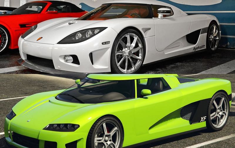 The Koenigsegg CCX and its counterpart in GTA Online (Images via Wikipedia and Rockstar Games)