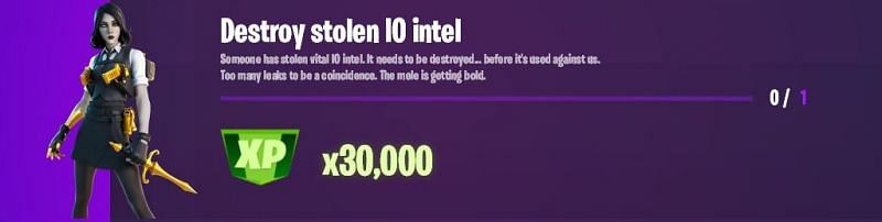 &quot;Destroy stolen IO intel&quot; Fortnite week 13 Epic challenge (Image via Lazyleaks_)