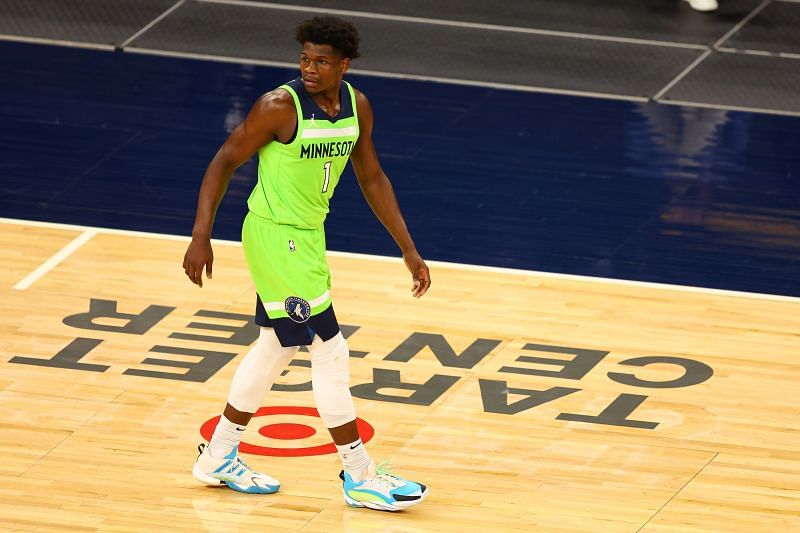 Anthony Edwards #1 of the Minnesota Timberwolves looks on during the third quarter against the New Orleans Pelicans at Target Center on May 1, 2021 in Minneapolis, Minnesota.