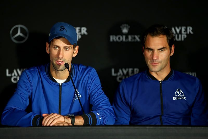 Novak Djokovic with Roger Federer at the 2018 Laver Cup
